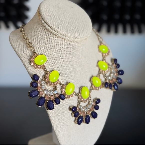 Neon Yellow and Deep Blue Statement Necklace - Picture 3 of 6